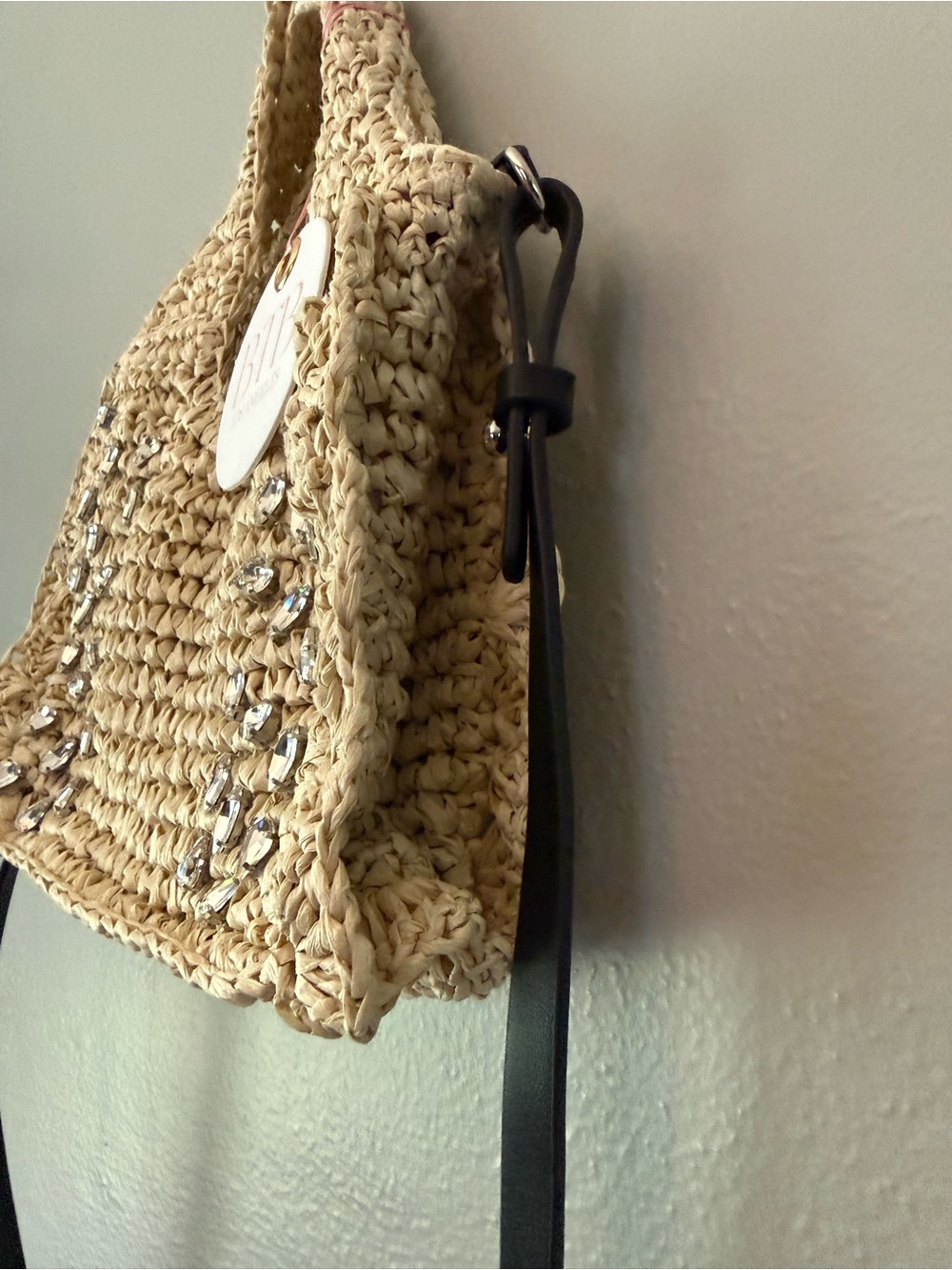 BTB Los Angeles Beige Crochet Tote with Crystal Embellishments - Picture 4 of 7